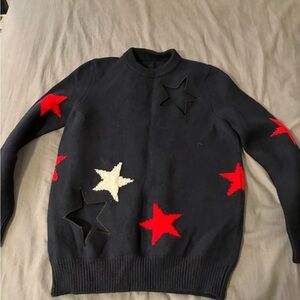 Navy Star Crewneck Sweater with Red & White Stars